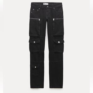 NEW 2024 ZARA WOMAN JEANS Slim cargo Fit Slim Leg - Mid Waist size 4/36 black